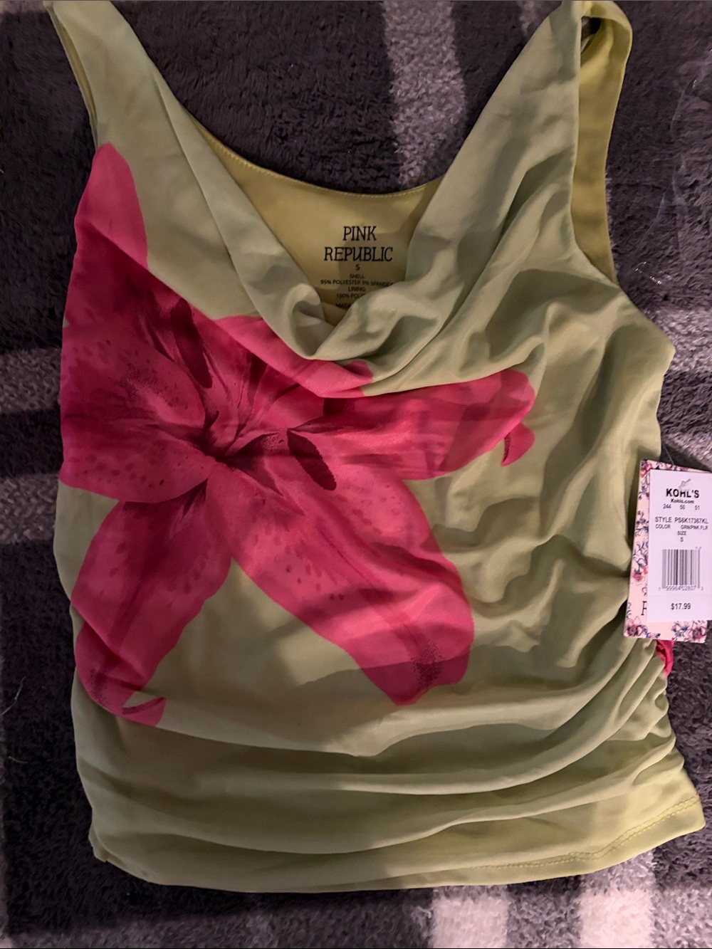 Pink Republic Light Green Cowl Neck Tank with Hot Pink Floral